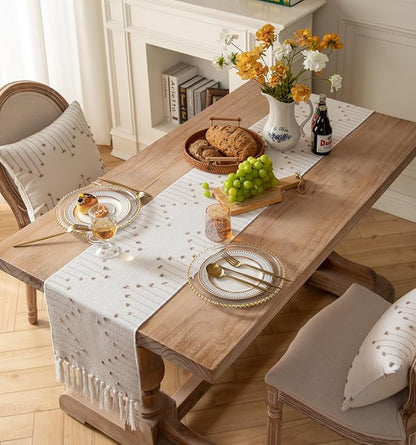 Boho Table Runner 13 x 90 Inch Long Natural Cotton Woven Runner - Image 6