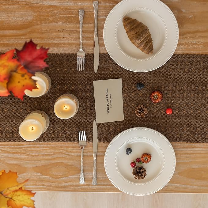 Fall Thanksgiving Boho Macrame Brown Table Runner 13x108 Inch | Woven Burlap - Image 5