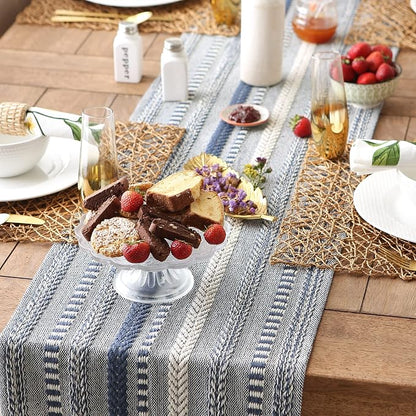 DII Farmhouse Braided Stripe Table Runner Collection, French Blue - Image 5