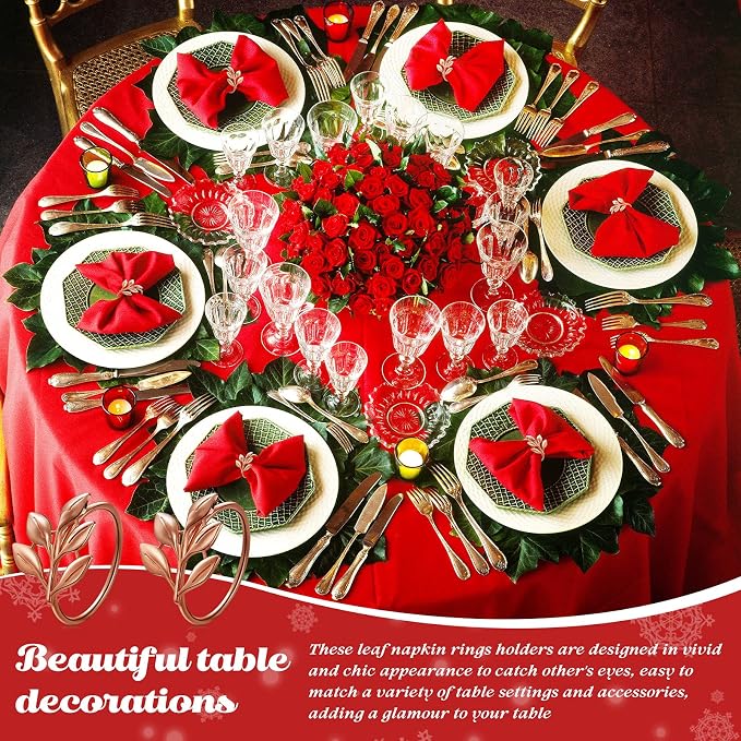 WILLBOND Leaf Napkin Rings Holders Fall Party Napkin Rings - Image 7