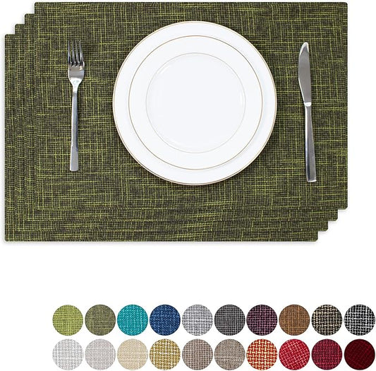 Kevin Textile Christmas Placemats, Set of 4 Heat-Resistant Placemats for Kitchen Table, Washable Durable Linen Table Mats Woven Placemats (4 Pcs, 13"x19", Peridot Green)