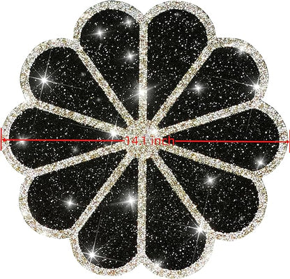 Washable Waterproof Diamond Circle Placemats for Round Tablescape Decor for Dinner and Kitchen Bling Placemats for Weddings & Special Events (Black)