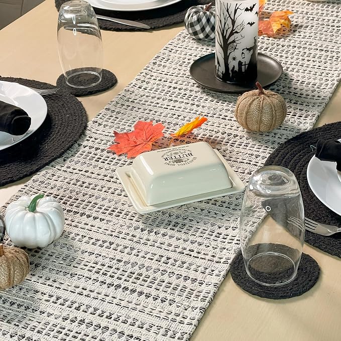Decorative Lana Table Runner, Ivory & Black - Image 4