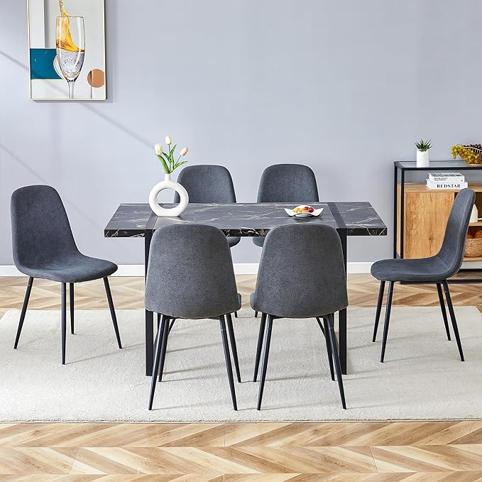 Dinner Table Set for 6, 7 Piece Dining Table Set for 6,Modern 55'' Rectangle Dining Table and 6 Dining Chairs,Kitchen Table and Chairs for 6,Ideal for Kitchen Dining Room