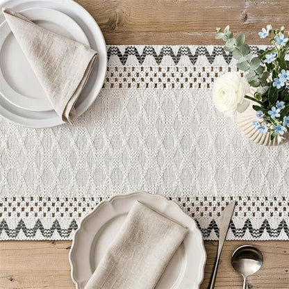 Macrame Side Trim Boho Woven Table Runner, Moss 12x90 Inch | Crochet Hollow - Image 3