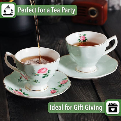 BTaT- Floral Tea Cups and Saucers, 8 oz, Fine Porcelain Teacup Set - Image 6