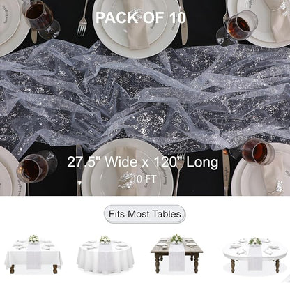 Snowkingdom 10 Pcs 10 FT Silver Table Runners, Sheer Chiffon Gauze Cheesecloth - Image 2