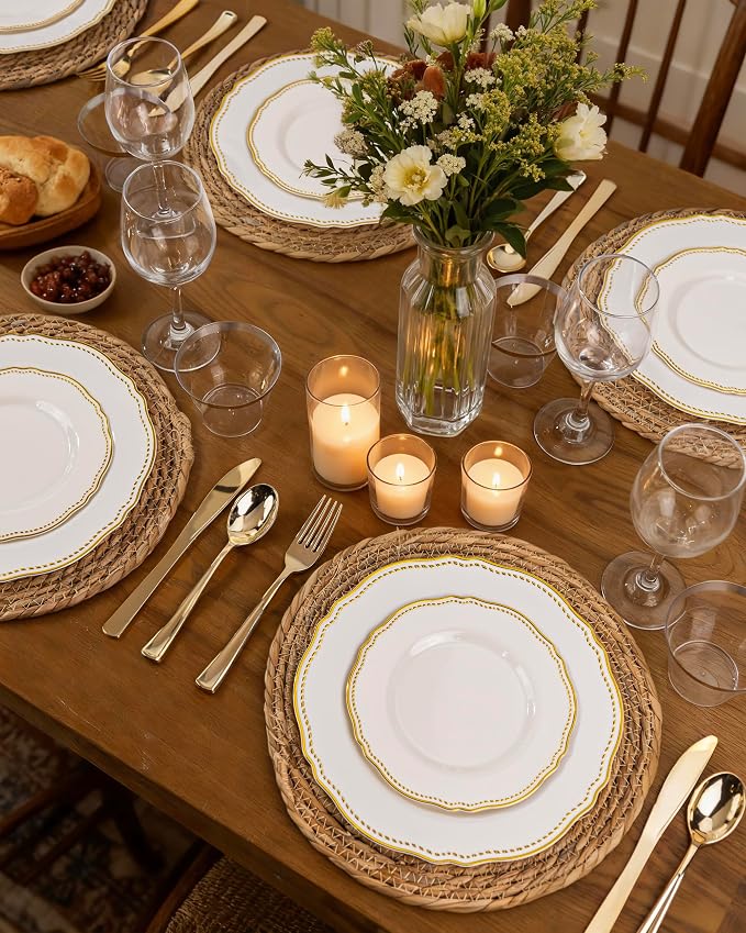 60 Pcs Ivory Gold Dinner Plates - Image 7