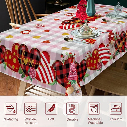 Round Valentines Day Tablecloth, Valentines Day Round Table Cloth 52 Inch with Red Heart and Roses, Valentines Tablecloth Kitchen Table Cover for Dining Room Indoor Decor