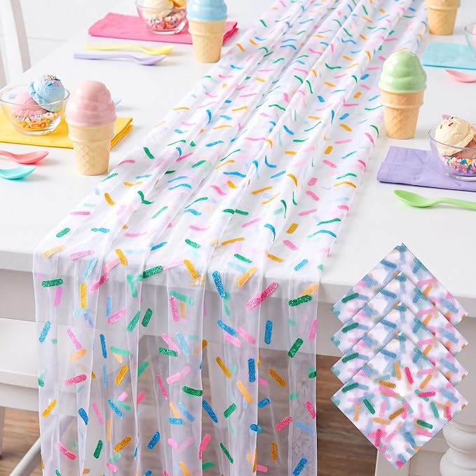 4 Pcs Sprinkles Table Runners 29 x 70 Inch Glitter Ice Cream Sprinkle Tulle by Windkream