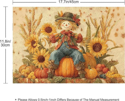 Thanksgiving Scarecrow Placemats Set of 4 Washable Table Place Mats for Dining Kitchen Party Decor