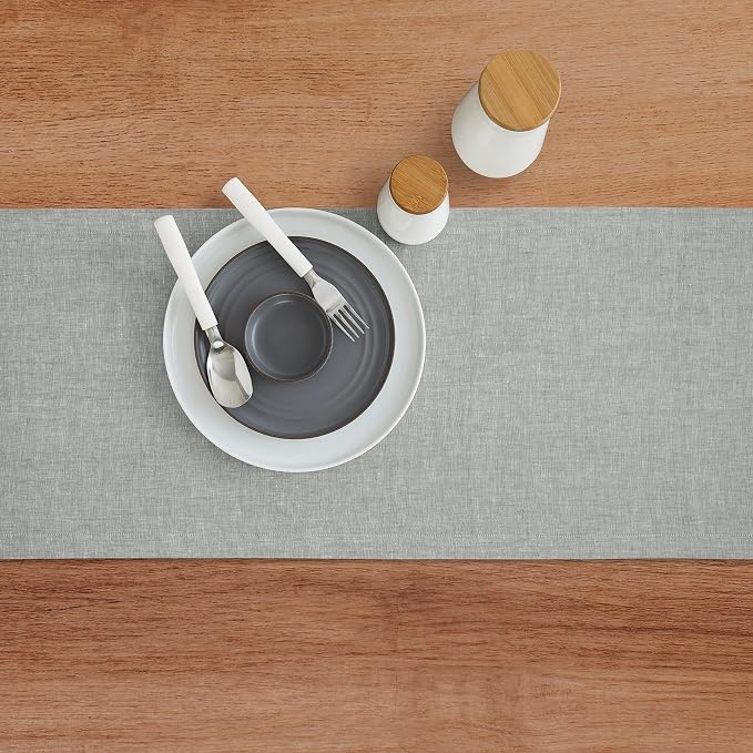 Solino Home 100% Pure Linen Table Runner Chambray Grey, Athena 14 x 120 in | - Image 3