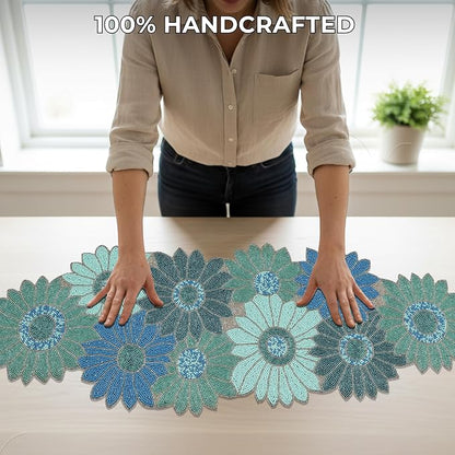 Floral Beaded Table Runner, 13x36 | Glass beads, polyester backing, handcrafted - Image 6