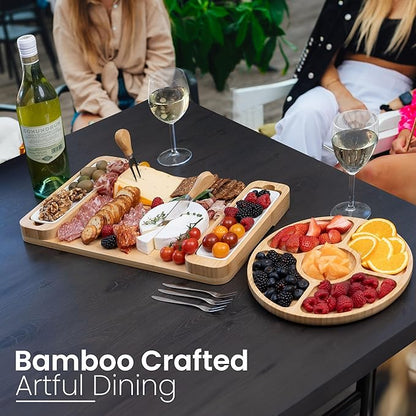 Charcuterie Boards - Bamboo Cheese Board Set with Serving Tray for Meat, Cheese, Crackers, Nuts and Fruits - House Warming Gifts for New Home, Wedding, Bridal Shower or Birthday Gifts for Women