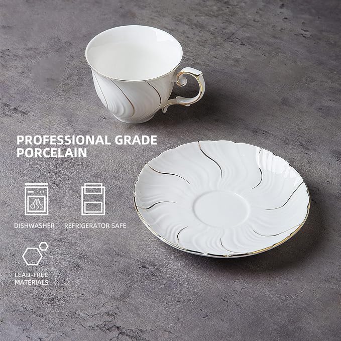 Agyiuns 6 Sets 6oz Porcelain Tea Cups Saucers，White - Image 3