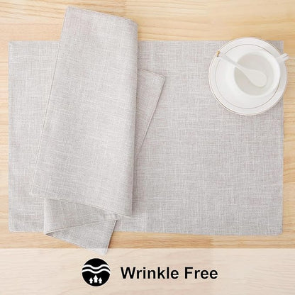 homing Cotton Linen Placemats Set of 4, Cloth Washable Farmhouse Dining Table Mats for Indoors & Outdoors, Easy to Clean, Neutral Beige, 13 x 19 Inch