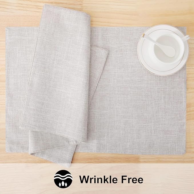 homing Cotton Linen Placemats Set of 6, Cloth Washable Farmhouse Dining Table Mats for Indoors & Outdoors, Easy to Clean, Neutral Beige, 13 x 19 Inch