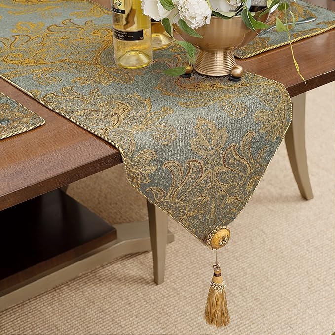 Loom and Mill Luxury Chenille Damask Table Runner 108 inches Long, 13x108 inch by LoomandMill