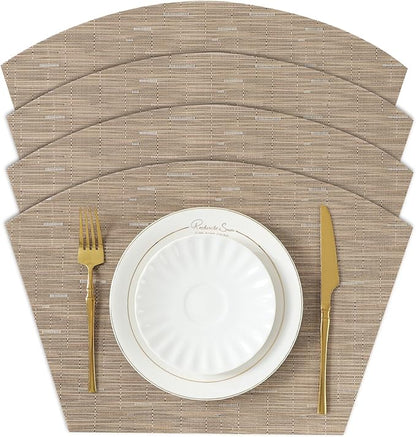 roddyricch Wedge Placemats for Round Tables, Set of 4 Non-Slip PVC Round Table Placemats - Heat Resistant & Wipe Clean Centerpiece Mats for Dining Kitchen Decor (Dark Gray)