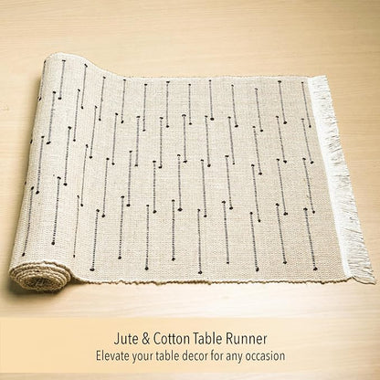 Woven Jute with Ivory/Black Handcrafted Details Decorative Table Runner - Image 6