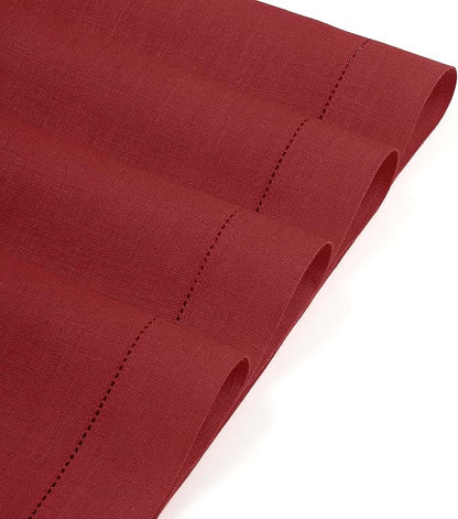 D'Moksha Homes Red Linen Placemats Set of 6 - Classic Hemstitch Placemats 14 x 19 Inch - 100% Pure Linen Table Mats for Valentines, Spring - Handcrafted and Machine Washable