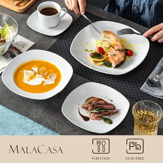 MALACASA 30 Piece Porcelain Dinnerware Set, Square Ceramic Dishware Sets - Image 3