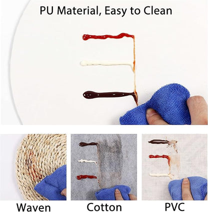 Embossed PU Leather Placemats, Waterproof Coffee Coasters, Kitchen Table Mats, Easy to Wipe Off for Dining Round Table