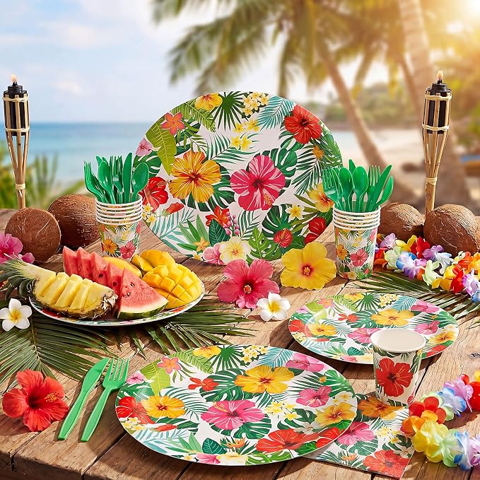 350 Pcs Luau Tropical Party Supplies 12 in Disposable Hawaiian Luau Oval Plates - Image 2