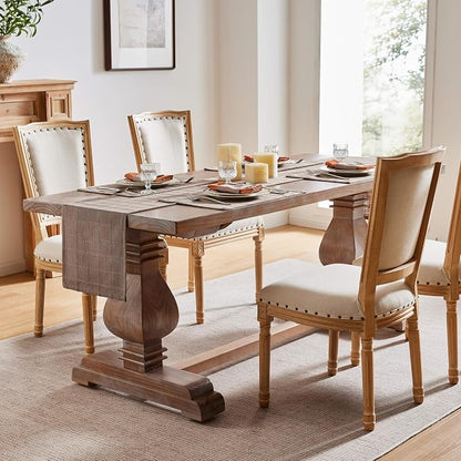 Linen Checked Farmhouse Table Runner, 13x90 Inches Cocoa Brown | Raised Grid - Image 3