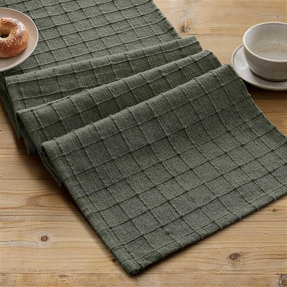Artisanal Grid Linen Table Runner, 13x72 Inches Army Green | Heavy Textured - Image 2