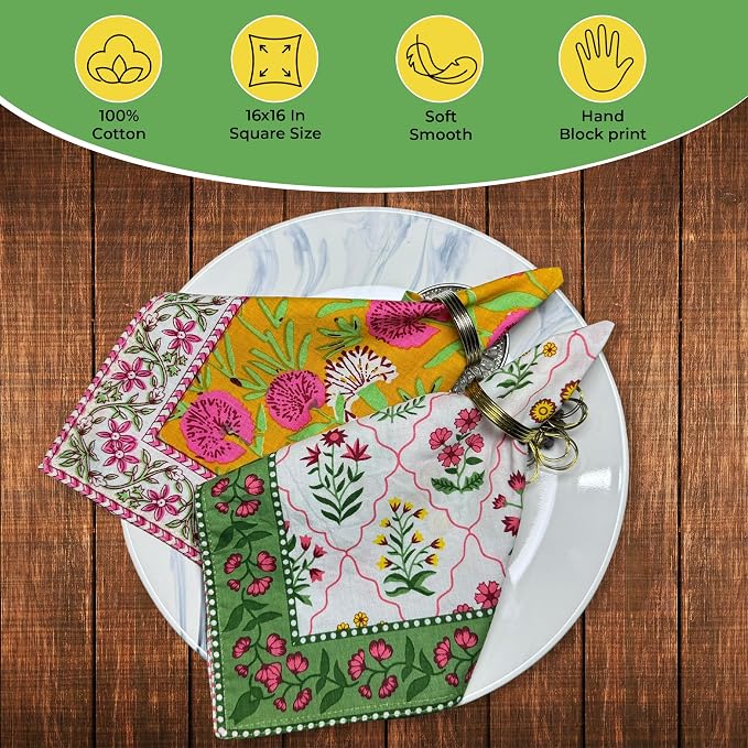 DIYANAIMPEX 10 Pc Cotton Cloth Napkins Hand Block Print Hand Made Size 16x16 - Image 3