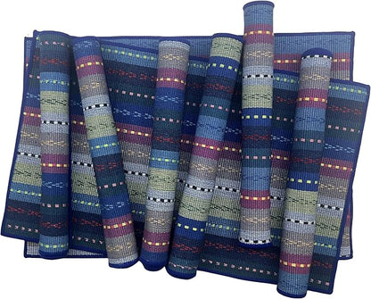 WAZAIGUR Hand Woven with 100% Cotton Placemats Colorful Placemats Braided Ribbed Durable Heat-Insulation Table Mats Set of 8,Blue
