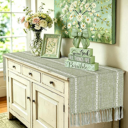 Sage Green Table Runner 15 x 72 Inches, Spring Summer Cotton Linen Coffee Table - Image 8
