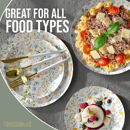 Trendables Heavy Duty Paper Plates Set For 16 Guests - 16 Each Of 8-inch And 10-inch Disposable Plates For Party - Fancy 32 Piece Dinnerware Set For All Occasions | Floral Design, Petite Fleur
