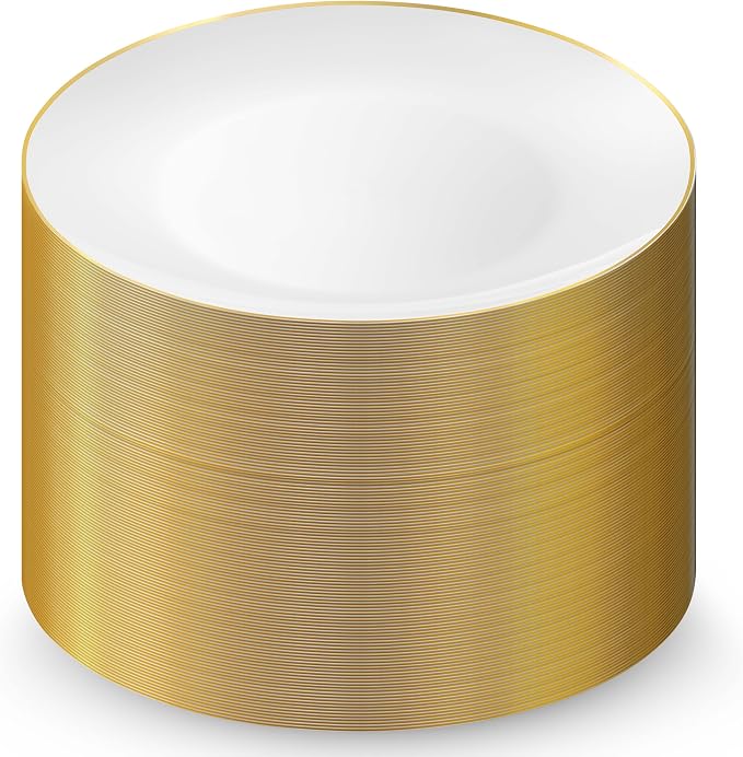 100 Gold Plastic Plates Set, Elegant Fancy Heavy Duty - Image 8