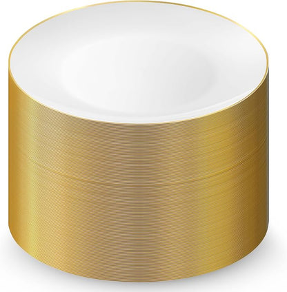 100 Gold Plastic Plates Set, Elegant Fancy Heavy Duty - Image 8