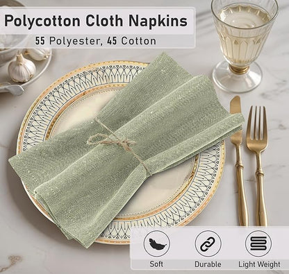 Ruvanti Cloth Napkins Set of 12, 18x18 Reusable Napkins Cloth Washable, Soft & Durable Table Napkin, Poly Cotton Fabric Dinner Napkins for Parties, Christmas, Thanksgiving, Weddings - Olive Branch