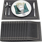 Placemats Set of 12,Washable,Heat and Stain Resistant Indoor/Outdoor Place mats,Vinyl Woven Non Slip Table Mats for Restaurant Table Protection,PVC Placemats(Black Gold,12PCS)