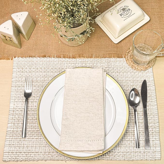 Cotton Placemats Set of 4, 13x19 Inch Washable Woven Fabric Table Mats - Image 6