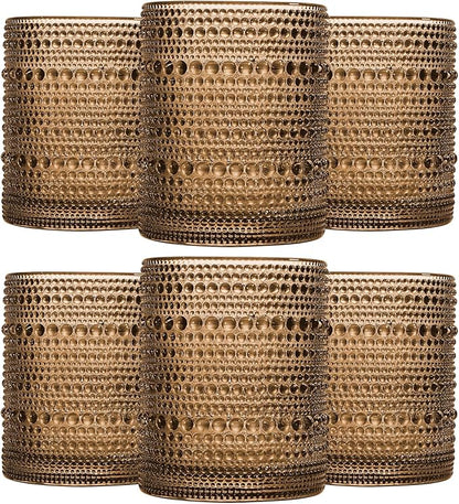 JOVGANK Brown Vintage Hobnail Drinking Glasses Set of 6, Embossed Water Tumbler by JOVGANK