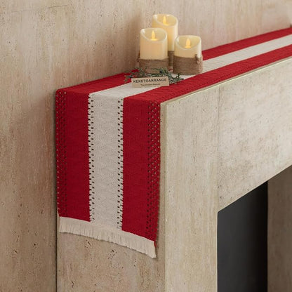 Keketoarrange Christmas Red Boho Table Runner 12x60 Inch | Woven Burlap - Image 8