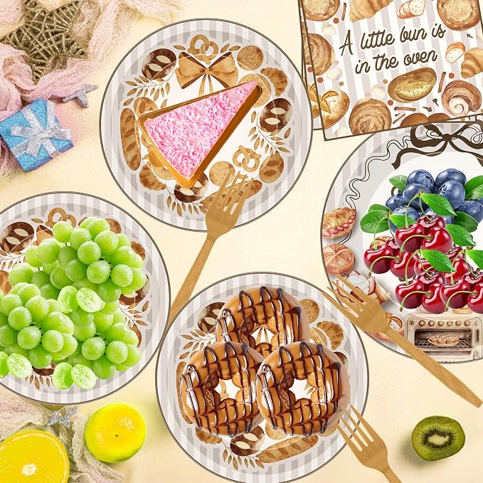 96 Pcs Bun in the Oven Baby Shower Decorations, Bakery Theme Plates Napkins - Image 5