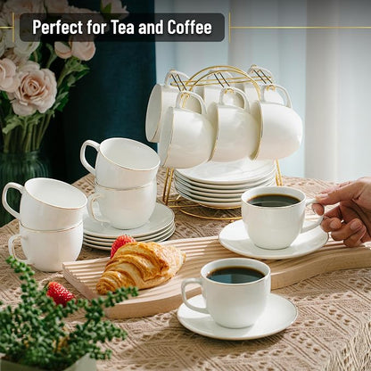 BTaT- Cappuccino Cups with Saucers 8 oz, Dishwasher Safe, Au Lait, Flat White - Image 6