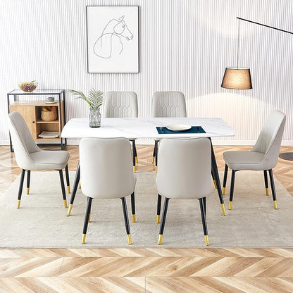 7 Piece Dining Table Set, Dinner Table Set for 6, Sintered Stone Kitchen Table Top and Modern Chairs Set of 6 for Kitchen Dining Room