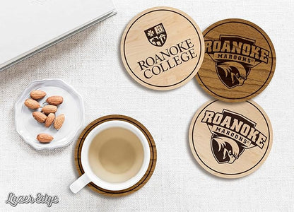 LazerEdge Roanoke Maroons Wooden Coaster Set - Cherry Wood - Officially Licensed Product - 4-Pack