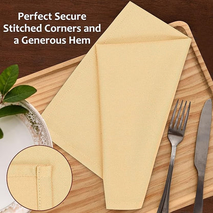 Ruvanti Cloth Napkins Set of 6, 18x18 Inches Napkins Cloth Washable, Soft, Durable, Absorbent, Cotton Blend. Table Dinner Napkins Cloth for Hotel, Lunch, Restaurant, Wedding Parties - Ivory Gold