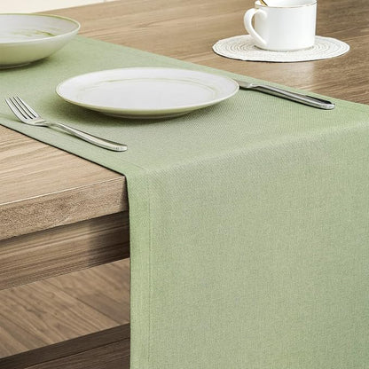 Basic Linen Style Table Runner, 14x108 Inch Sage Green | Mitered Corner Design - Image 4