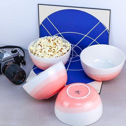 Ombre Cereal Bowls in Jaipur Pink - 34 oz - For Soup, Dessert, Noodle, Salad, Snacks, Serving - Ceramic Porcelain Bowl Set of 4 - Ombre Dinnerware Collection