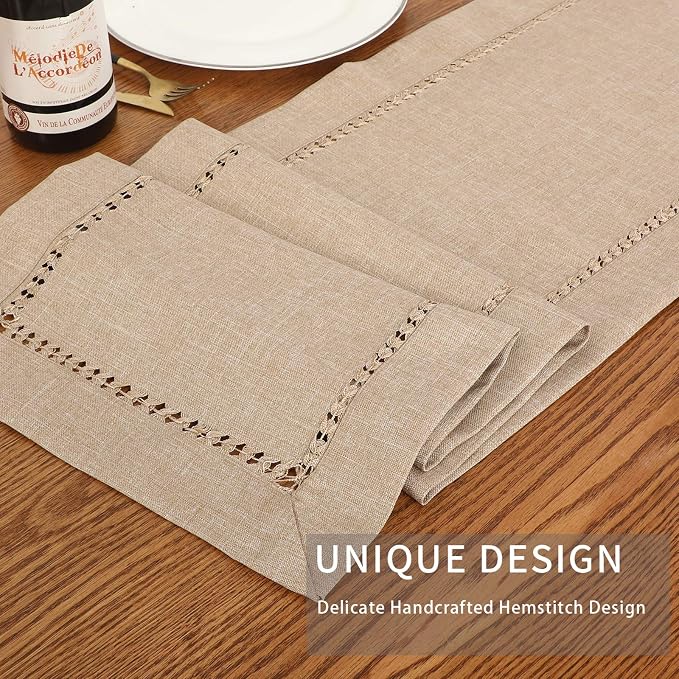Tosewever Decorative Hemstitch Linen Table Runner Farmhouse Style Tabletop - Image 6