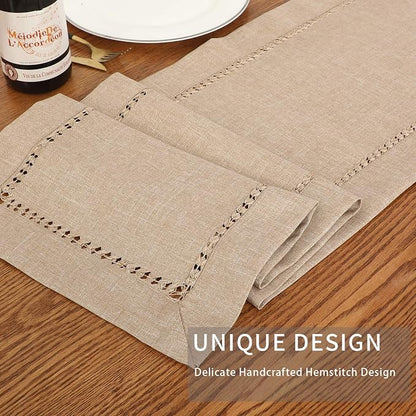 Tosewever Decorative Hemstitch Linen Table Runner Farmhouse Style Tabletop - Image 6